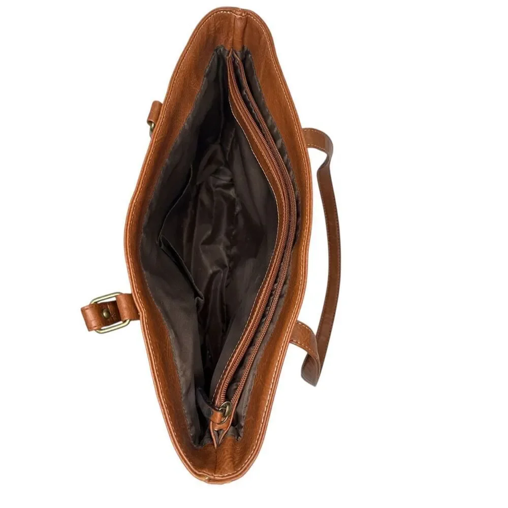 B.O.C (Born Concept) Brown Faux Leather Tote With Embossed Floral Pattern Purse